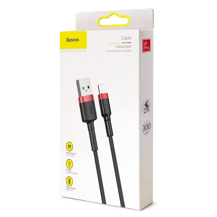 Cavo Baseus Cafule Cavo in nylon resistente USB / Lightning QC3.0 2A 3M nero-rosso (CALKLF-R91)