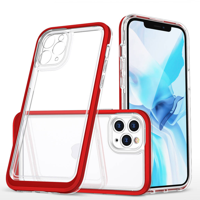 Průhledný gelový kryt 3v1 pouzdro pro iPhone 11 Pro s rámečkem červený
