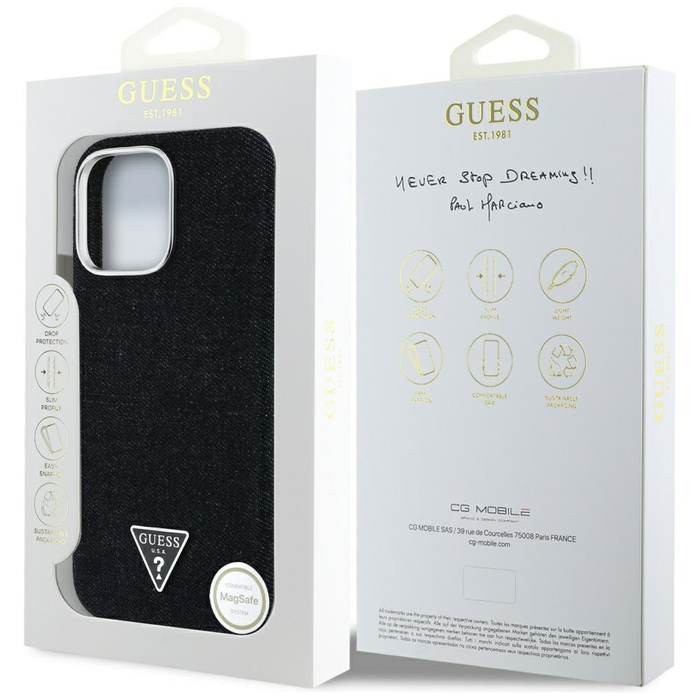 Etui Guess Denim Triangle Logo MagSafe   do iPhone 16 Pro Max czarny