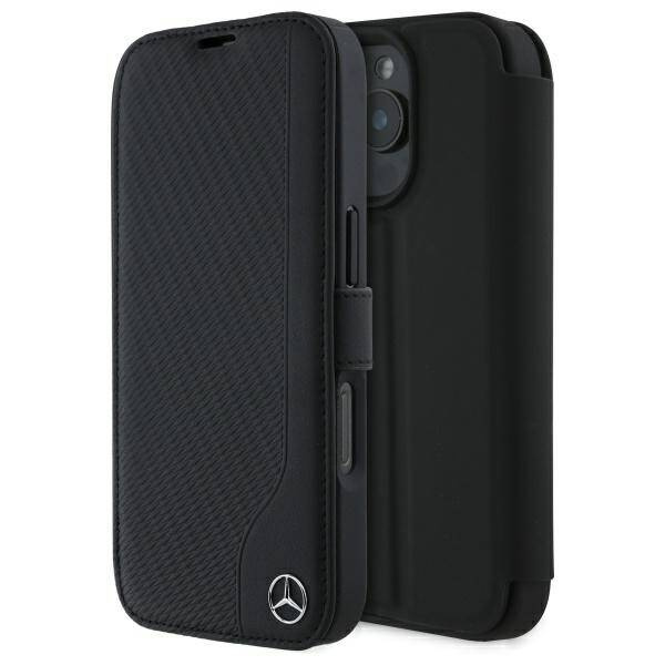 Etui Mercedes iPhone 16 Pro Max 6.9" czarny/black Leather Wood Imitation