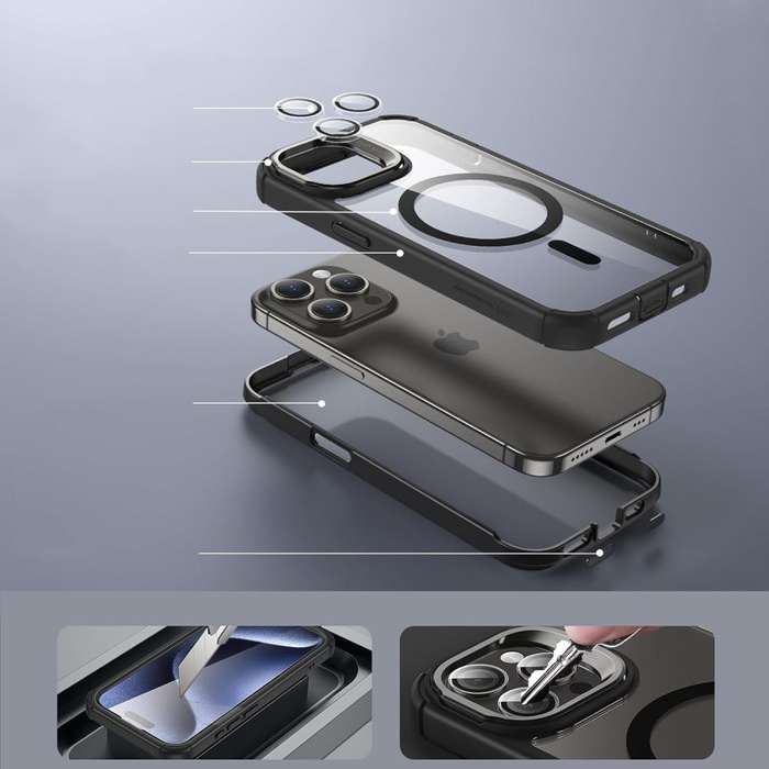 Telefontok Esr Armor Tough Kickstand Halolock MagSafe iPhone 15 Pro Clear/fekete Case