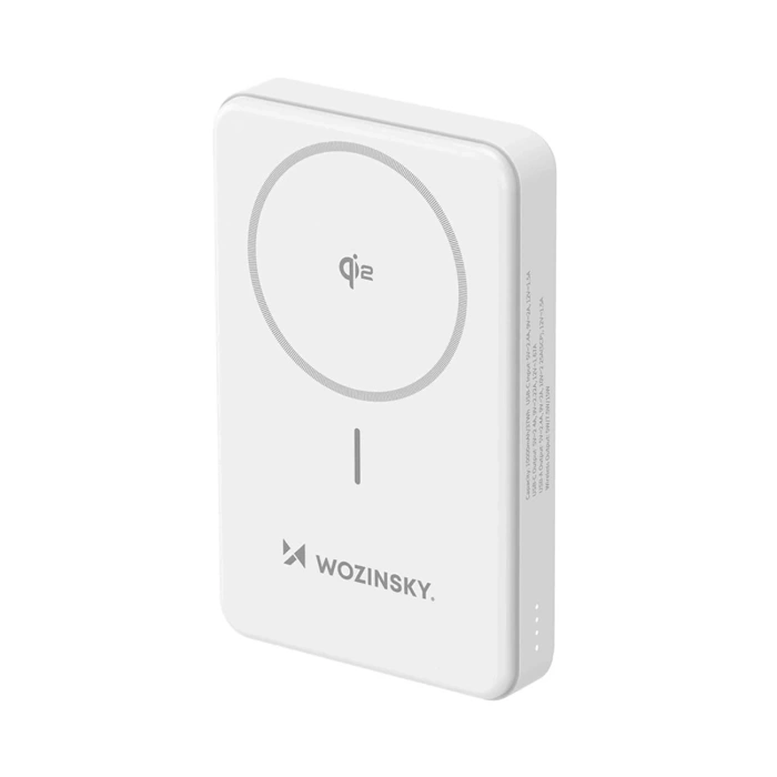 Powerbank Wozinsky WLWP-10KA0Y3WS 22,5W PD Qi2 10000 mAh, z podstawką, 1x USB-A, 1x USB-C - biały