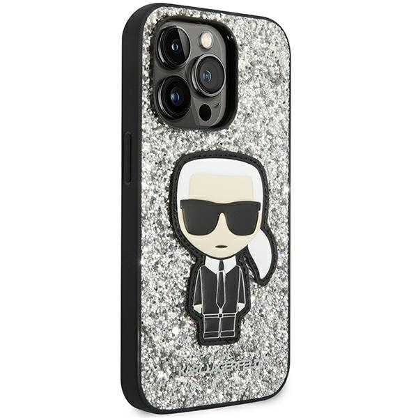 Case KARL LAGERFELD Apple iPhone 14 Pro Glitter Flakes Iconic Silver Hardcase