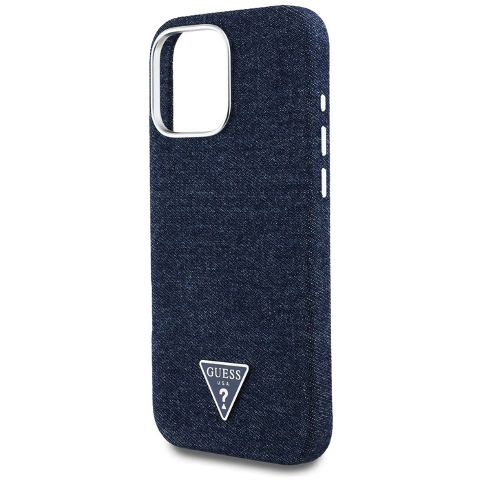 Etui Guess Denim Triangle Logo MagSafe   do iPhone 16 Pro niebieski