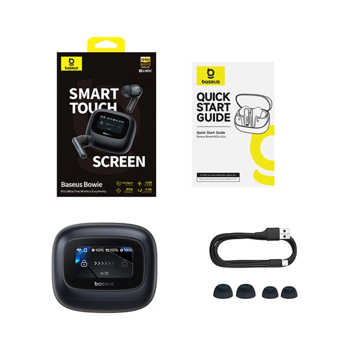 Słuchawki Baseus Bowie M2s Ultra TWS bezprzewodowe dokanałowe z interaktywnym ekranem - czarne