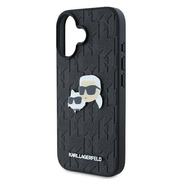 Etui Karl Lagerfeld iPhone 16 6.1" czarny/black hardcase Monogram Karl&Chaoupette Head Pin