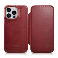 iCarer CE Oil Wax Premium Leather Folio Case Étui en cuir pour iPhone 14 Pro Flip magnétique MagSafe Rouge (AKI14220706-RD)