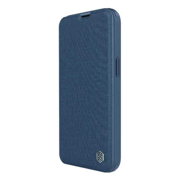 Nillkin Qin Cloth Pro Case etui do iPhone 14 Plus osłona na aparat kabura pokrowiec obudowa z klapką niebieski