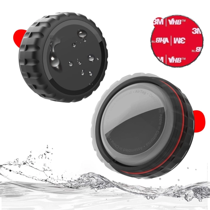 Apple AirTag Case, Anschraubbar, Wasserfest, Selbstklebend - Schwarz - 4 Stück