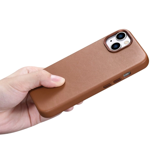 iCarer Case Leather Housse en cuir véritable pour iPhone 14 marron (WMI14220705-BN) (Compatible MagSafe)