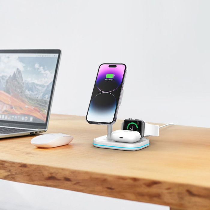 TECH-PROTECT QI15W-A27 3IN1 MagNETIC MagSafe VEZETÉK NÉLKÜLI TÖLTŐ FEHÉR