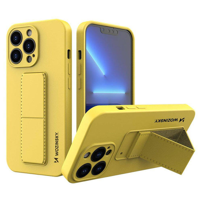 Wozinsky Kickstand Case flexible silicone cover with a stand iPhone 13 mini yellow