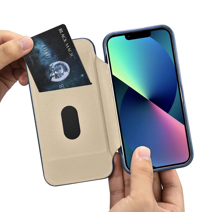 iCarer CE Oil Wax Premium Leather Folio Case Funda de cuero para iPhone 14 Plus Flip Magnetic MagSafe Blue (AKI14220707-BU)