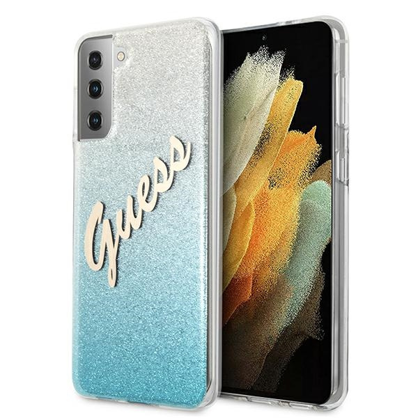 Coque GUESS Samsung Galaxy S21 Plus Glitter Gradient Script GUHCS21MPCUGLSBL Blue Hardcase