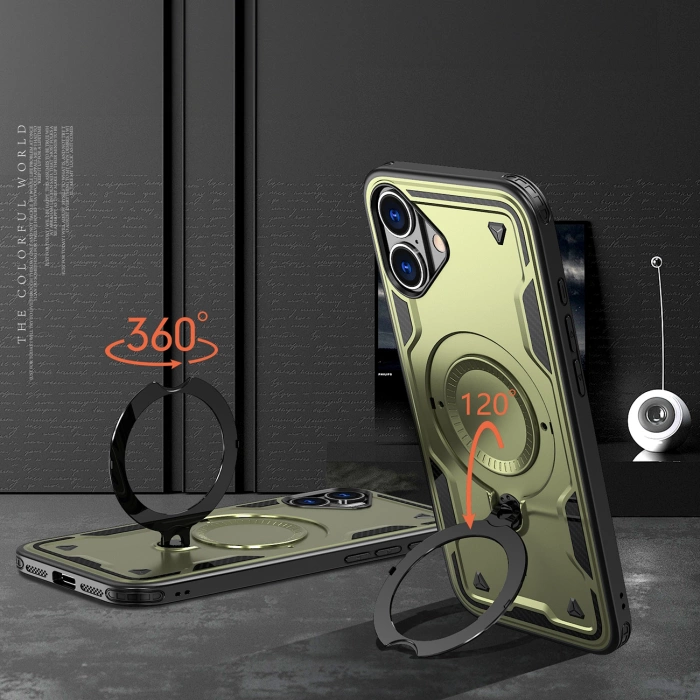 Hybrid Armor Trendige Hülle mit MagSafe für iPhone 16 – Grün