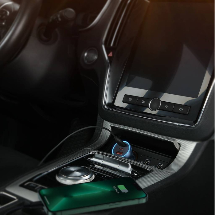 Cargador de coche Baseus Golden Contactor Pro USB-A + 2x USB-C 65W azul (CGJP010003)