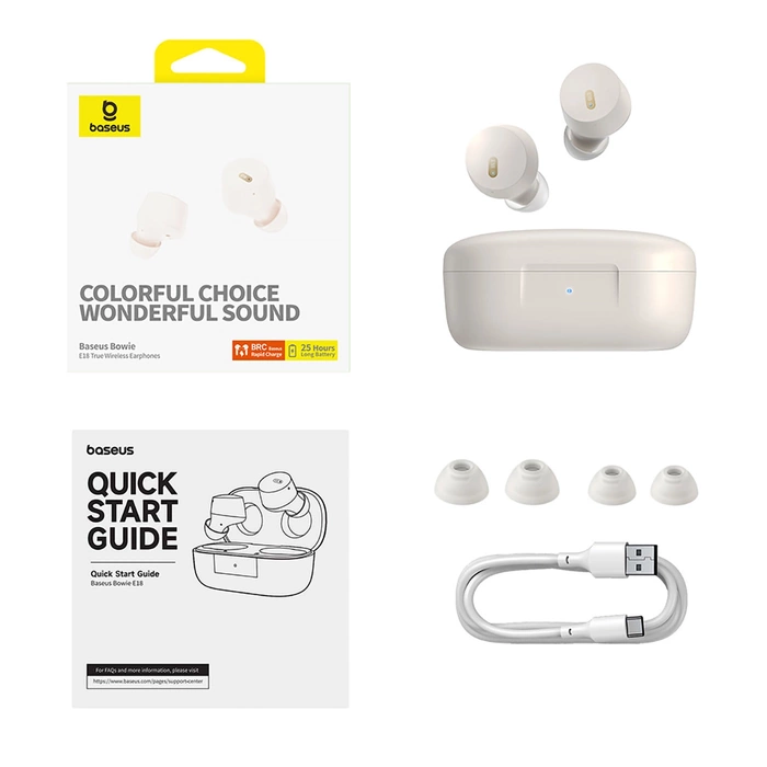 Casque sans fil Baseus Bowie E18 TWS ENC IPX4 - blanc