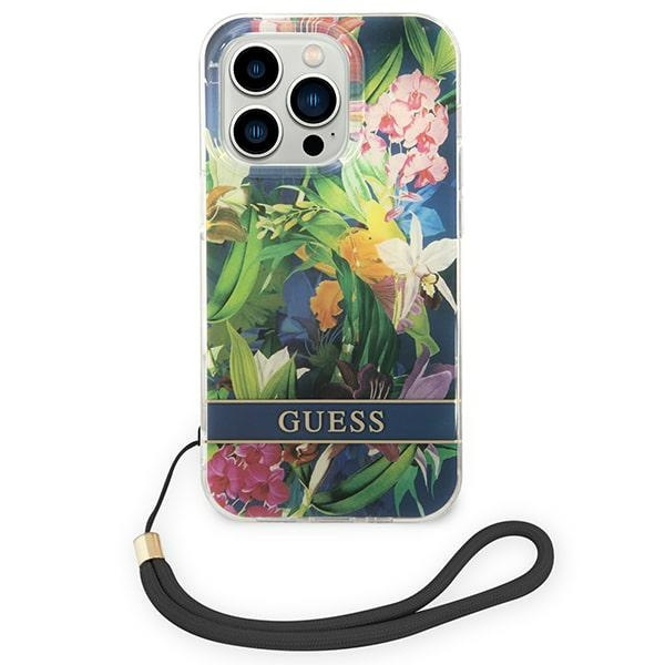 Guess GUOHCP14LHFLSB iPhone 14 Pro 6.1" blau/blau hartcase Flower Strap