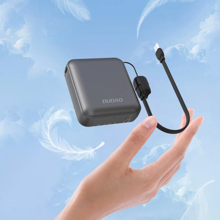 Powerbank ultrakompaktowy Dudao K22+ 10000mAh 22.5W USB-C z zawieszką / kablem - szary