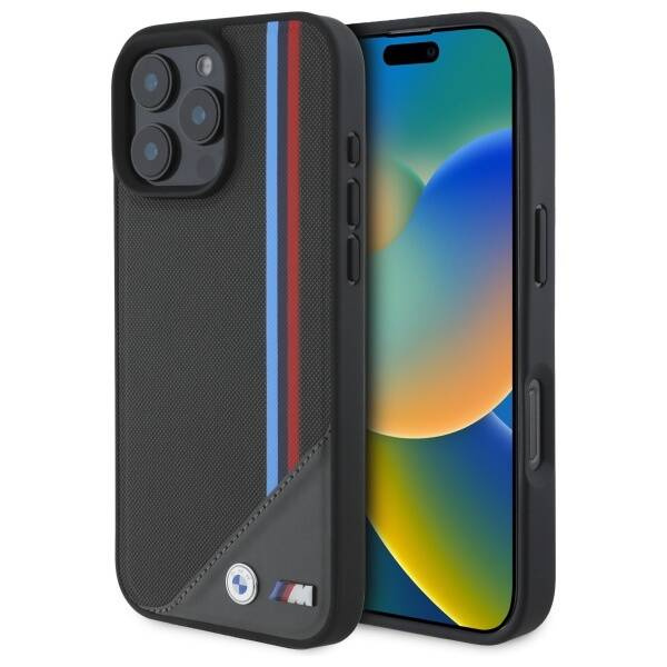 Cover BMW iPhone 16 Pro Max 6,9" antracite/antracite hardcase M Meshed Tricolor Stripes MagSafe