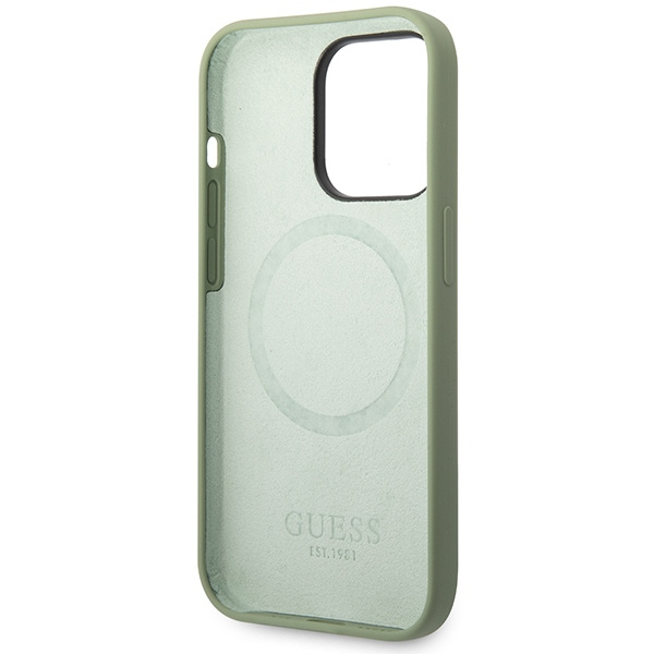 Guess GUHMP14XSBPLA iPhone 14 Pro Max 6,7" verde/caqui duro case Placa con logotipo de silicona MagSafe