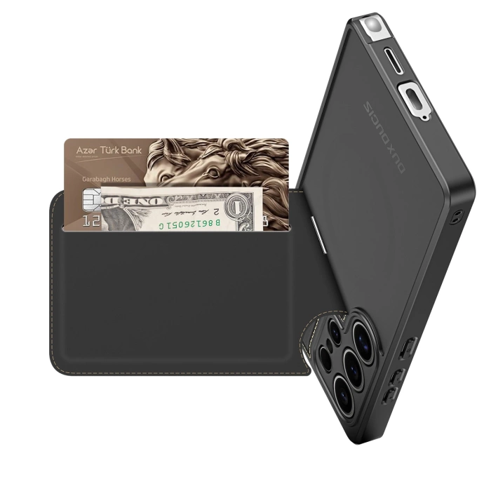 Dux Ducis Rafi II Hülle für Samsung Galaxy S25 Ultra mit Ständer und Geldbörse – Schwarz