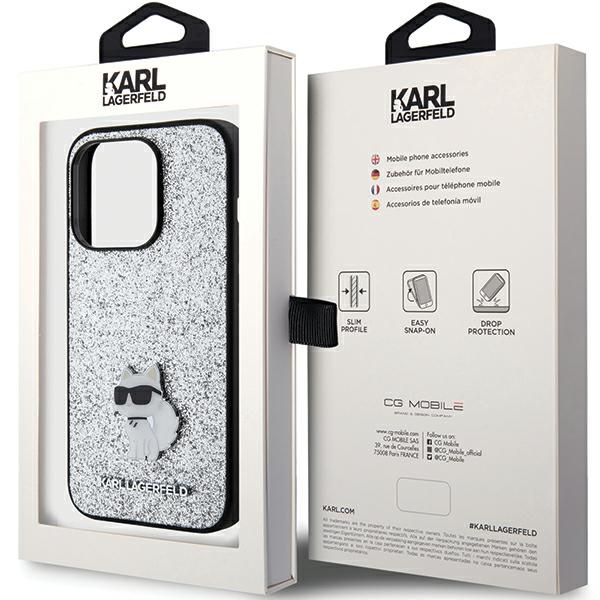 Karl Lagerfeld KLHCP15LGCNPSG iPhone 15 Pro 6.1" argento/argentocase fisso Glitter Choupette Logo Metal Pin