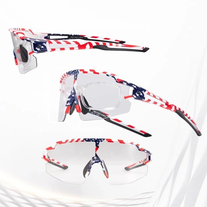 Rockbros Cycling Glasses Photochromic with UV Protection and Corrective Insert 14120008002 - USA Pattern - White