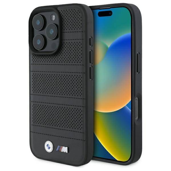 Case BMW iPhone 16 Pro Max 6.9" black/black hardcase M Perforated And Stitched Line MagSafe