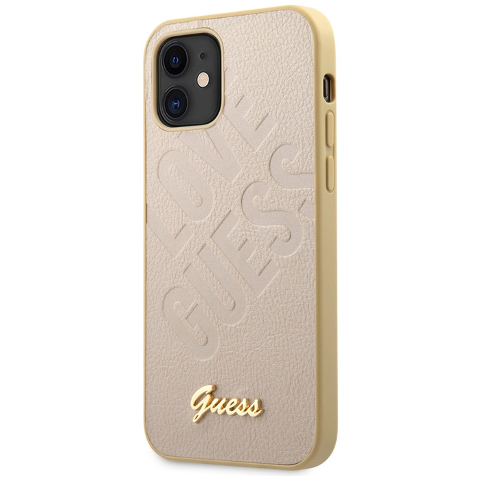 Etui GUESS Apple iPhone 12 Mini 5,4 Iridescent Love Script Gold Logo GUHCP12SPUILGLG Złoty Hardcase