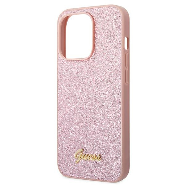 Case Guess iPhone 14 Pro Max 6.7" pink/pink hard case Glitter Script