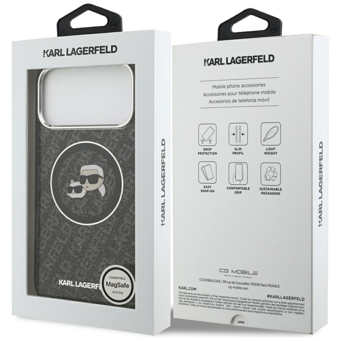 Etui Karl Lagerfeld IML Glitter Karl &   Choupette Heads Logo MagSafe do iPhone 17 Pro Max czarny