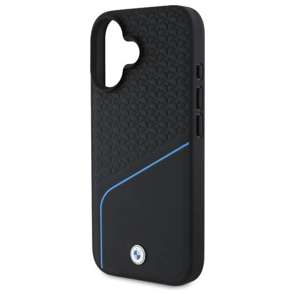 Coque BMW iPhone 16 6.1" black/black hardcase Sign Leather Textured And Line MagSafe