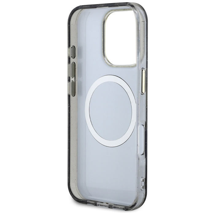 Etui Guess Glitter Flowers Triangle       Buttons MagSafe do iPhone 16 Pro czarny