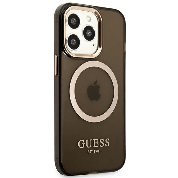 Hülle GUESS Apple iPhone 13 Pro Max Gold Outline Transluzent MagSafe Schwarz Hartcase