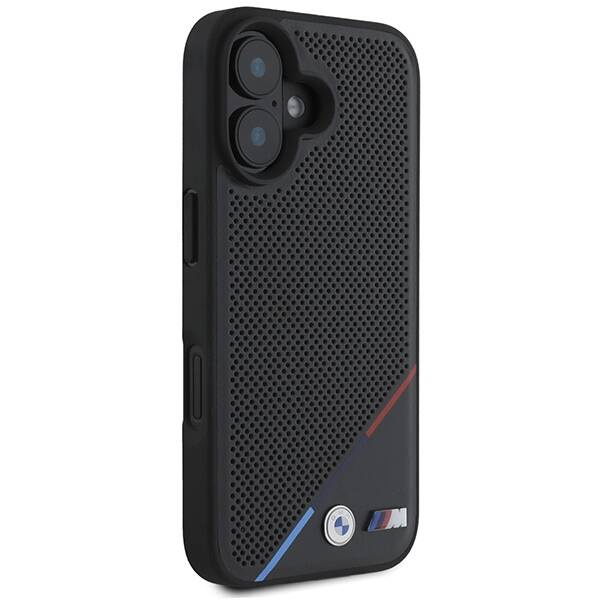 Coque BMW iPhone 16 Plus 6.7" noir/noircase M Perforated Tricolor Line MagSafe
