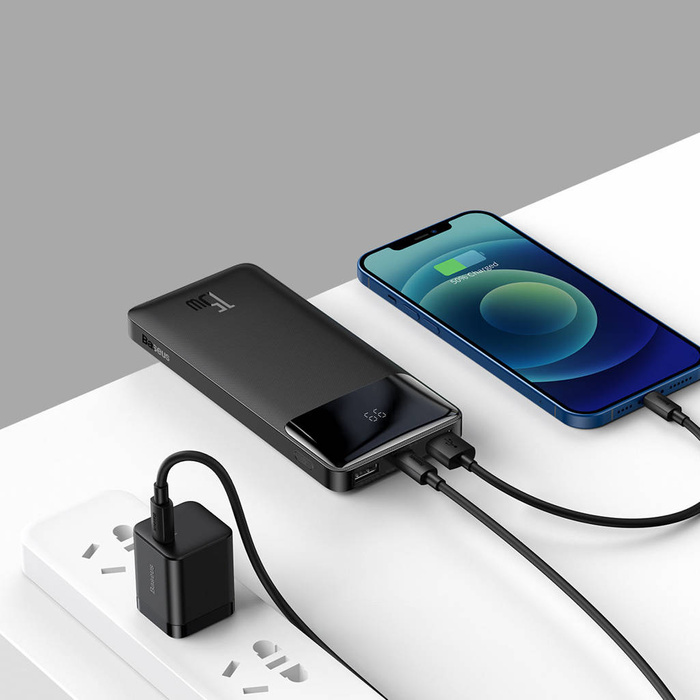 Baseus Bipow powerbank con display 10000mAh 15W negro (Overseas Edition) + USB-A - Cable Micro USB 0.25m negro (PPBD050001)