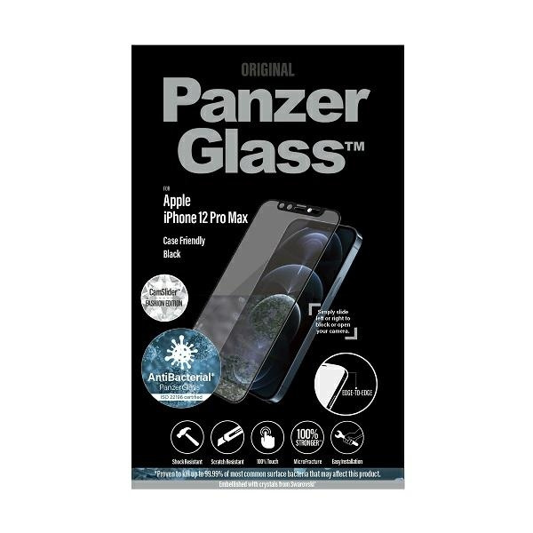 PanzerGlass E2E Microfracture iPhone 12 Pro Max 6.7" CamSlider Swarovsky Case Friendly AntiBacterial schwarz/schwarz