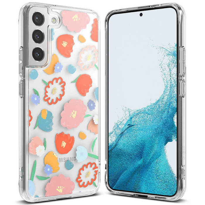 Ringke Fusion Design Armored Case Cover con Gel Frame para Samsung Galaxy S22+ (S22 Plus) transparente (Floral) (F593R31)