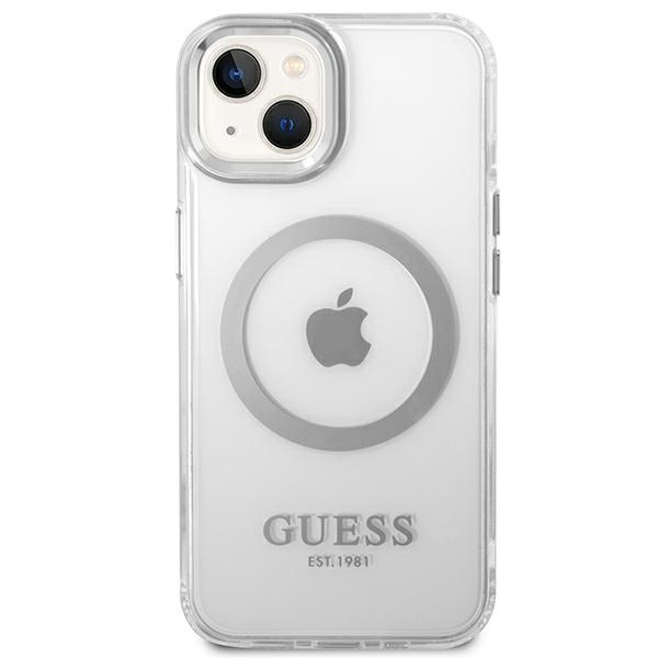 Guess GUHMP14SHTRMS iPhone 14 6.1" silber/silber hart case Metallumriss MagSafe