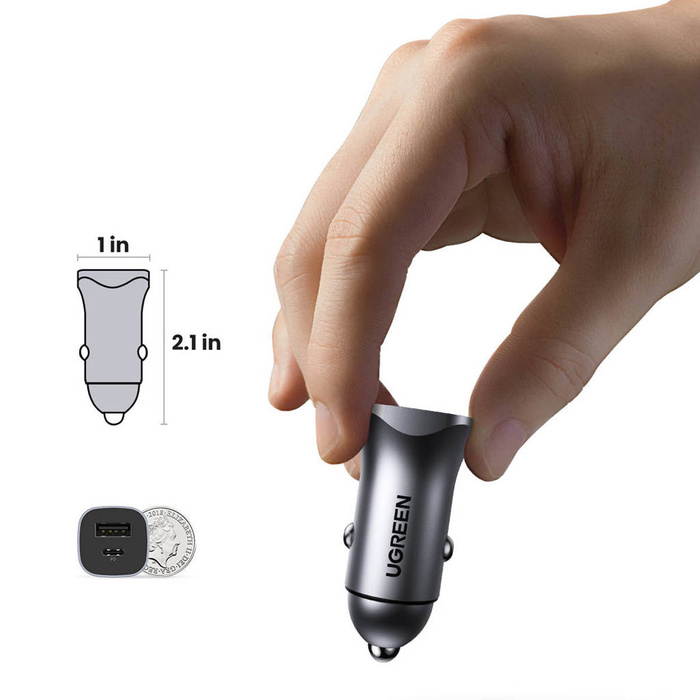 Ugreen fast car charger USB-A / USB-C 18W gray (CD130)