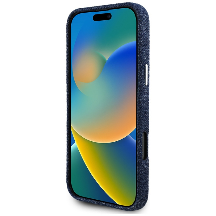 Etui Guess Denim Triangle Logo MagSafe   do iPhone 16 Pro Max niebieski