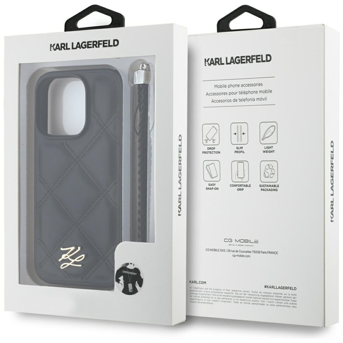 Etui Karl Lagerfeld Quilted Initial Logo & Chain Strap do iPhone 16 Pro czarny