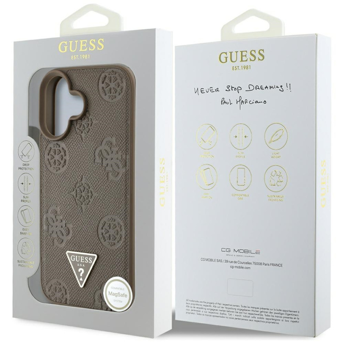 Etui Guess Grained Hot Stamp Peony       Triangle Logo MagSafe do iPhone 16 brązowy