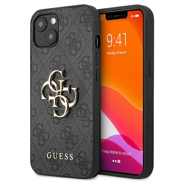 POUZDRO Guess Pouzdro iPhone 13 6,1&quot; šedý / šedý pevný obal 4G velké kovové logo Case