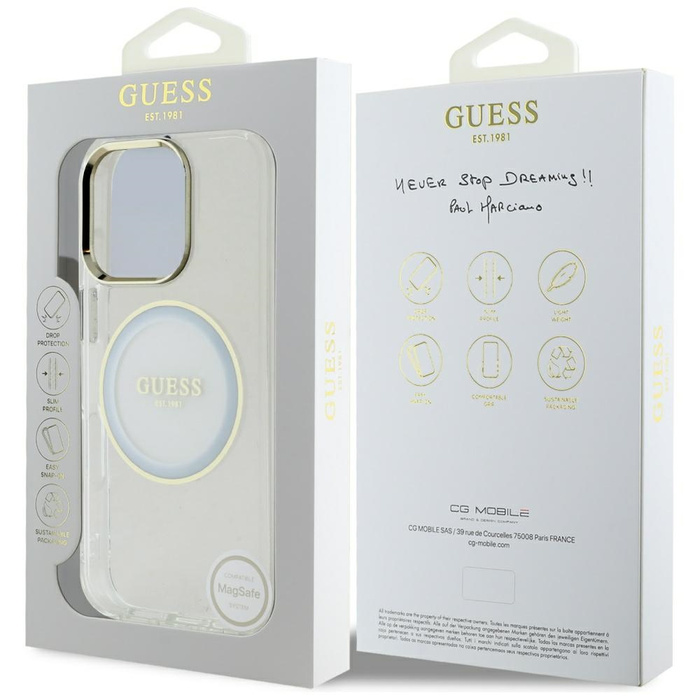 Etui Guess IML Metal Colored Circle      Classic Logo MagSafe do iPhone 16 Pro Max biały