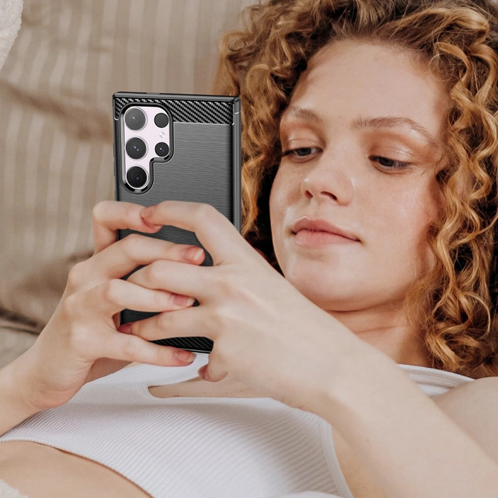 Karbonové pouzdro pro Samsung Galaxy S24 Ultra flexibilní silikonový karbonový kryt – černý