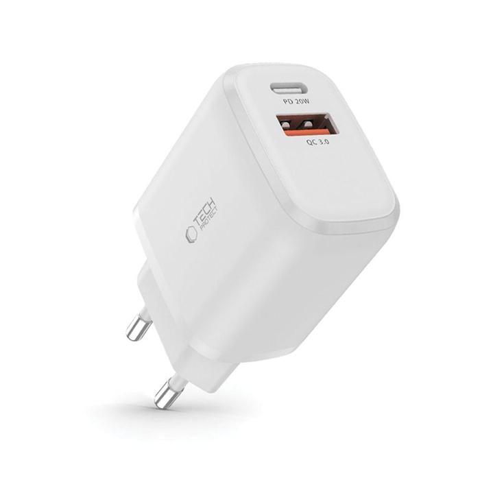 TECH-PROTECT C20W 2-PORT NETZWERK-LADEGERÄT PD20W/QC3.0 WEISS
