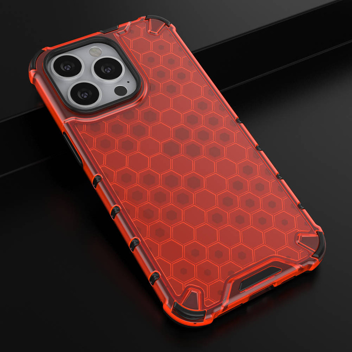 Housse blindée en nid d'abeille coque avec cadre en gel iPhone 13 Pro rouge