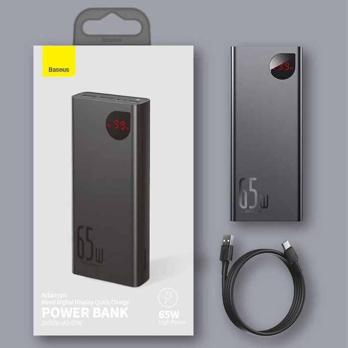 Baseus Adaman power bank 2x USB / 1x USB tipo C / 1x micro USB 20000mAh 65W Quick Charge 4.0 Power Delivery Blu (PPIMDA-D03)